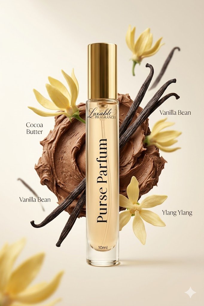 Luxable Fragrances Her Velvet Skin Purse Parfum 10ml vanilla fragrance with cocoa butter and ylang ylang notes