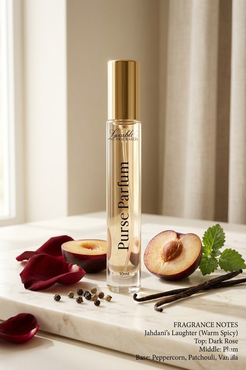 Luxable Fragrances Jahdani’s Laughter warm spicy perfume fragrance notes dark rose plum vanilla patchouli