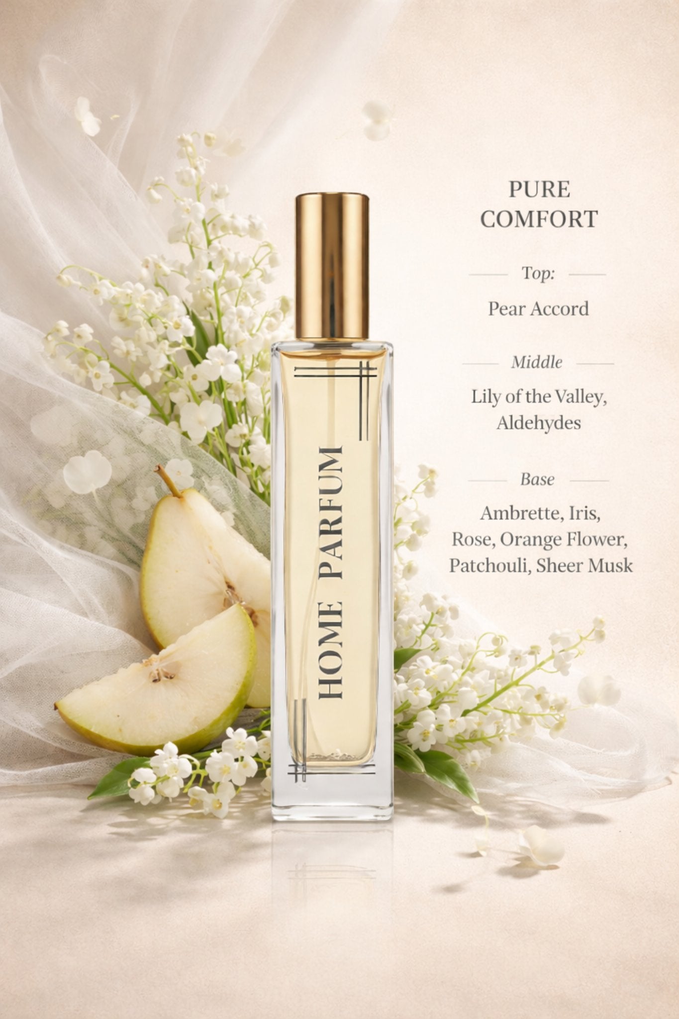Pure Comfort home perfume with pear lily of the valley and musk notes