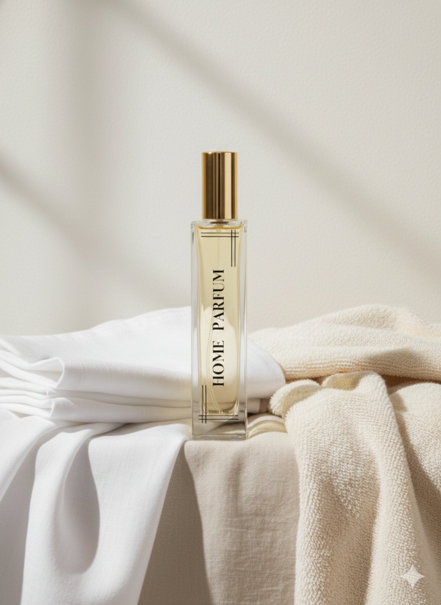 Luxable Pure Comfort home perfume styled with linen fabrics
