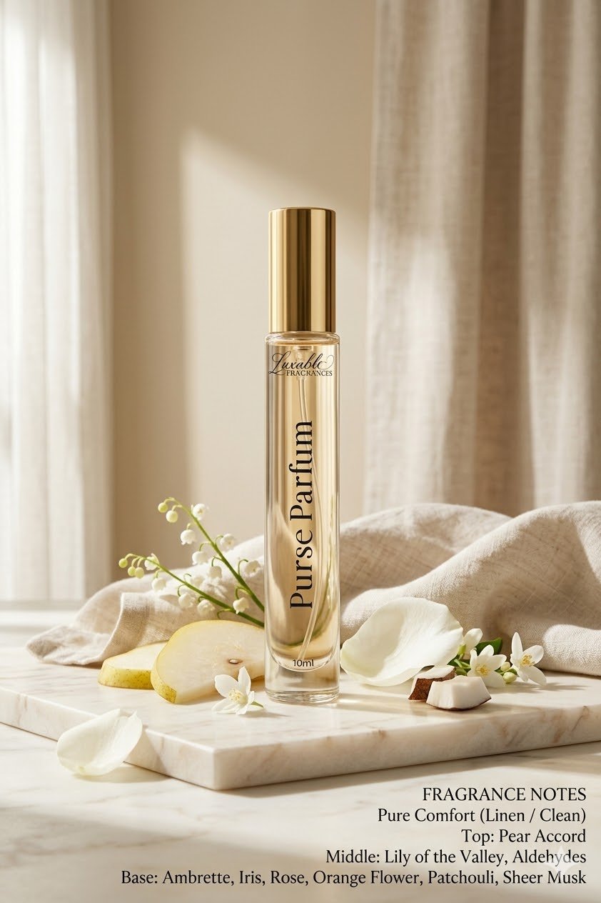 Luxable Fragrances Pure Comfort purse parfum fragrance notes pear lily of the valley aldehydes sheer musk