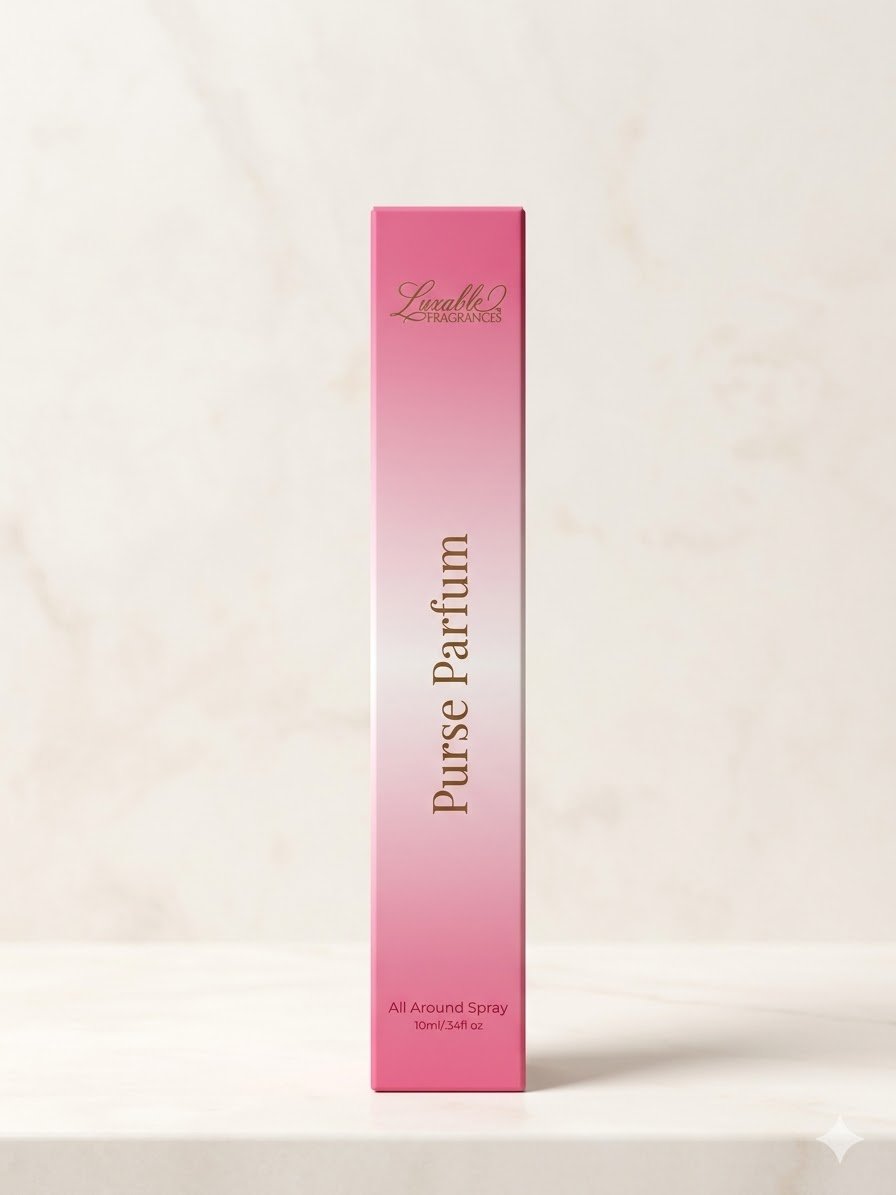 Luxable Fragrances purse parfum pink gradient packaging box luxury travel fragrance