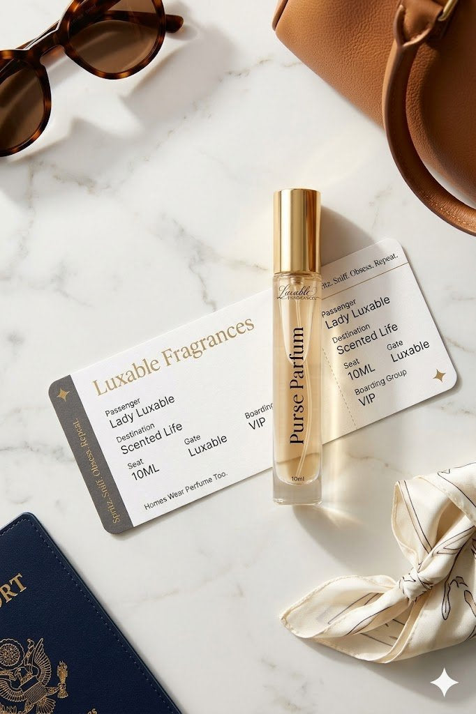 Luxable purse parfum travel fragrance with boarding pass travel lifestyle