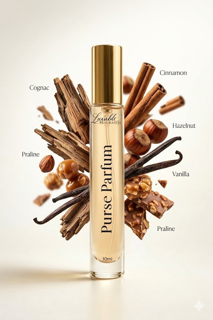 Luxable Fragrances Romaine's Love purse parfum ingredient explosion cognac cinnamon hazelnut vanilla praline
