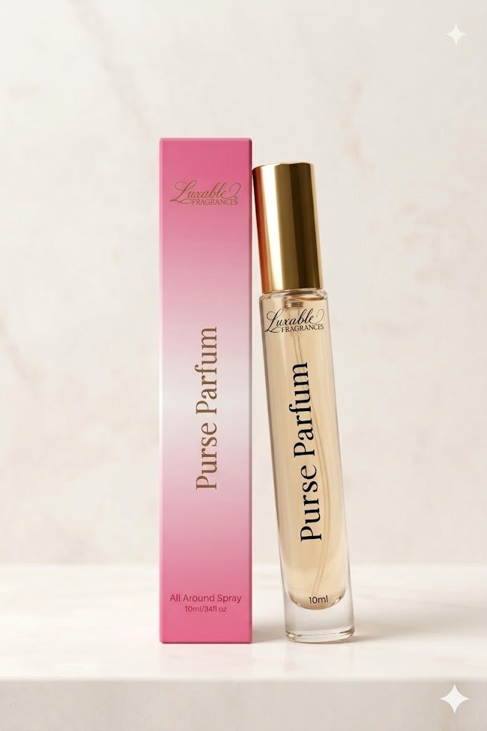 Luxable Fragrances Romaine's Love purse parfum bottle with pink packaging