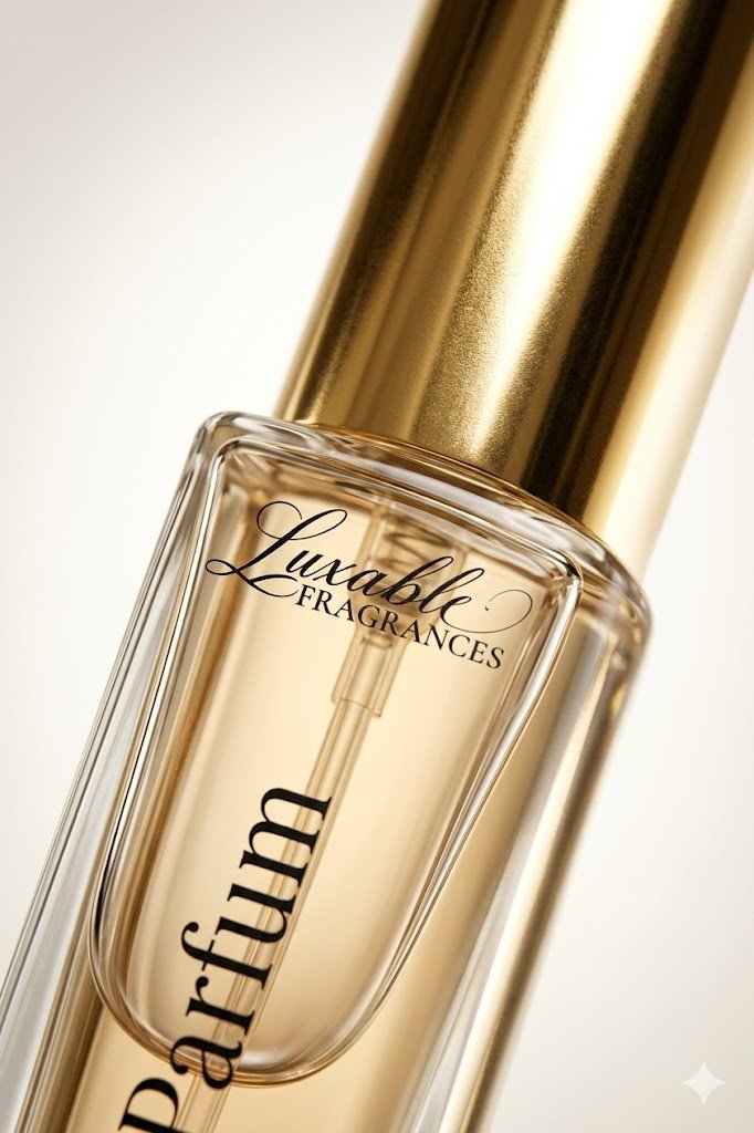 Luxable Fragrances Romaine's Love purse parfum macro bottle gold cap detail