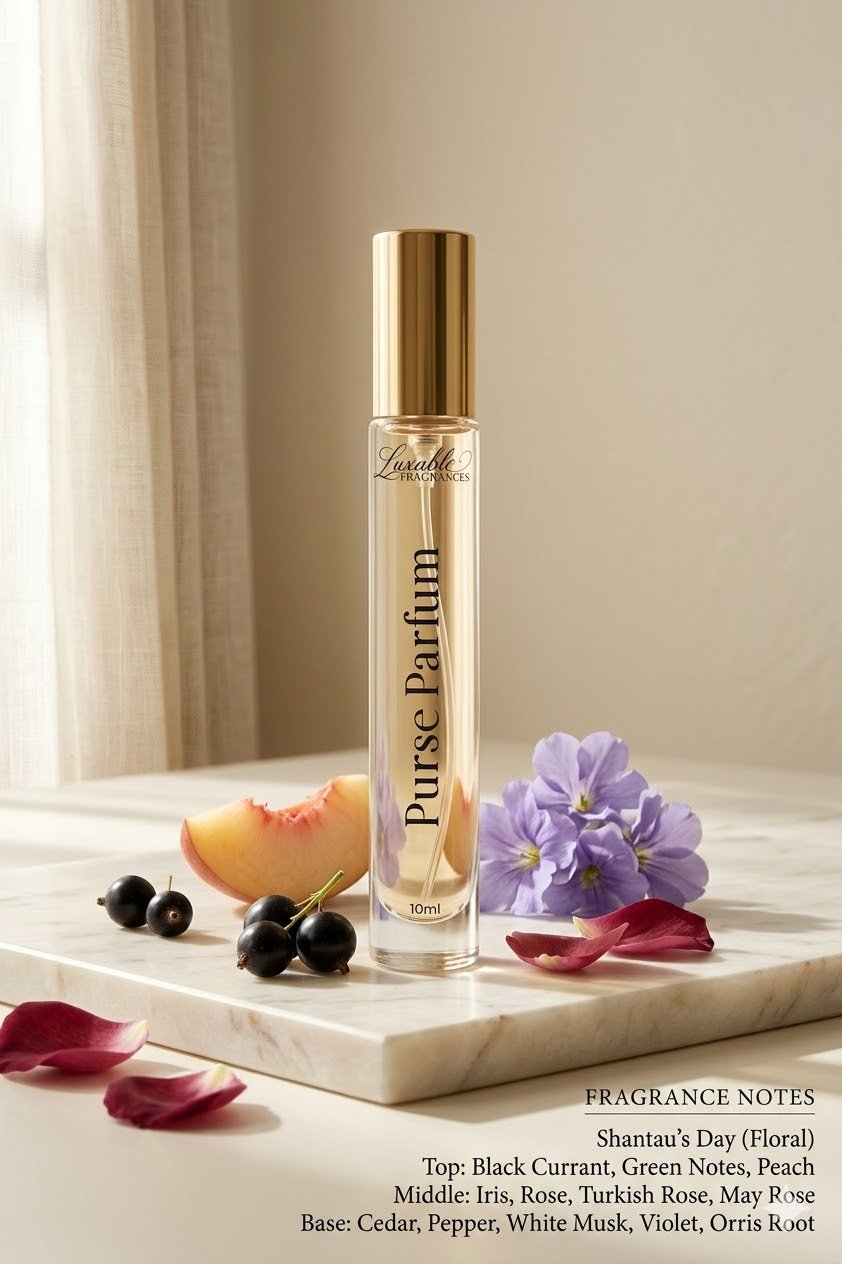 Luxable Fragrances Shantau's Day purse parfum fragrance notes black currant peach rose iris