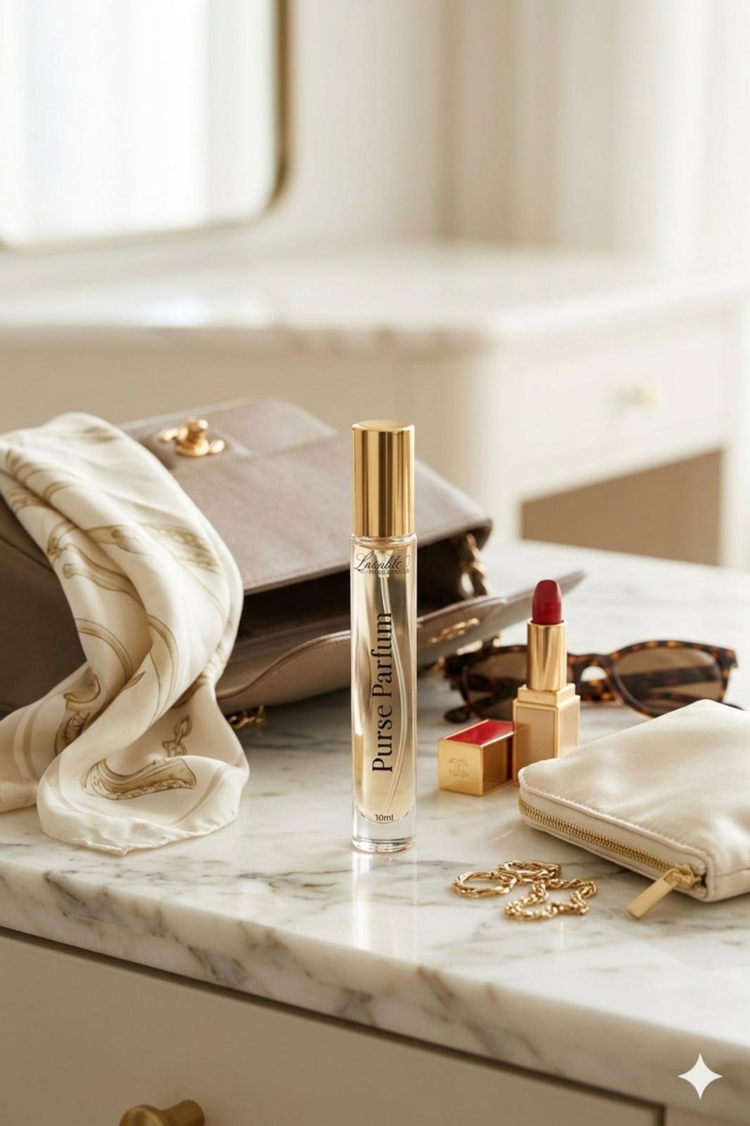 Luxable Soft Embrace purse parfum luxury travel perfume styled with handbag and accessories